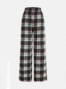 SHEIN Girls Outdoor Casual Stylish Home Comfortable Plaid Elastic Waist Straight Leg Pants Sweatpants - Pink - View 3