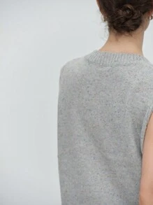 SHEIN LUNE Áo len chui đầu cổ chữ V rộng rãi cho nữ, thường ngày, mùa thu - Xám - Xem 7