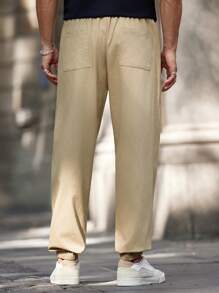 Manfinity Homme 1 件装 男士纯色抽绳口袋休闲慢跑裤 - 卡其色 - 查看 5