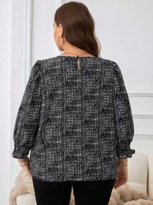 SHEIN Clasi Plus Size Plaid Print Round Neck Elegant Cable Sleeve Blouse