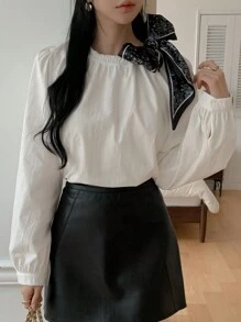 DAZY Ribbon Patchwork Loose Women Long Sleeve Blouse,Fall Clothes - White - View 8