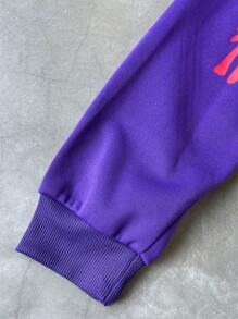 Manfinity Roghcode Manfinity Streetrush Men's Autumn Slogan Print Long Sleeve Zip Front Drawstring Hooded Casual Sweatshirt - Purple - View 4