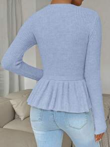 Chiquease Áo sơ mi nữ tay dài cài nút phía trước đơn giản - Màu xanh nhạt - Xem 2