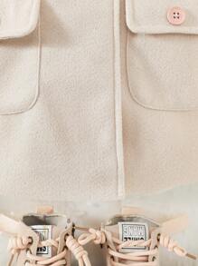SHEIN 2pcs Baby Girl Autumn/Winter Lapel Big Pocket Overcoat With Fluffy Trim, Cute Fall Clothes - Apricot - View 5