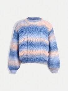 SHEIN 1pc Tween Girl Ombre Textured Knit Sweater, Crafted With 3D Weaving Technique For Elegant Look, Suitable For Outgoing, Photoshoot To Showcase Fashionable Style, Charm And Winter Clothes - Pink - View 3