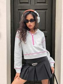 SHEIN 青少年女孩休闲宽松樱桃数字 8 印花连帽基本款长袖运动衫，秋冬