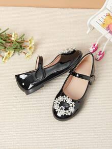 1 双韩版秋冬女童珍珠平底鞋 - 黑色 - 查看 3