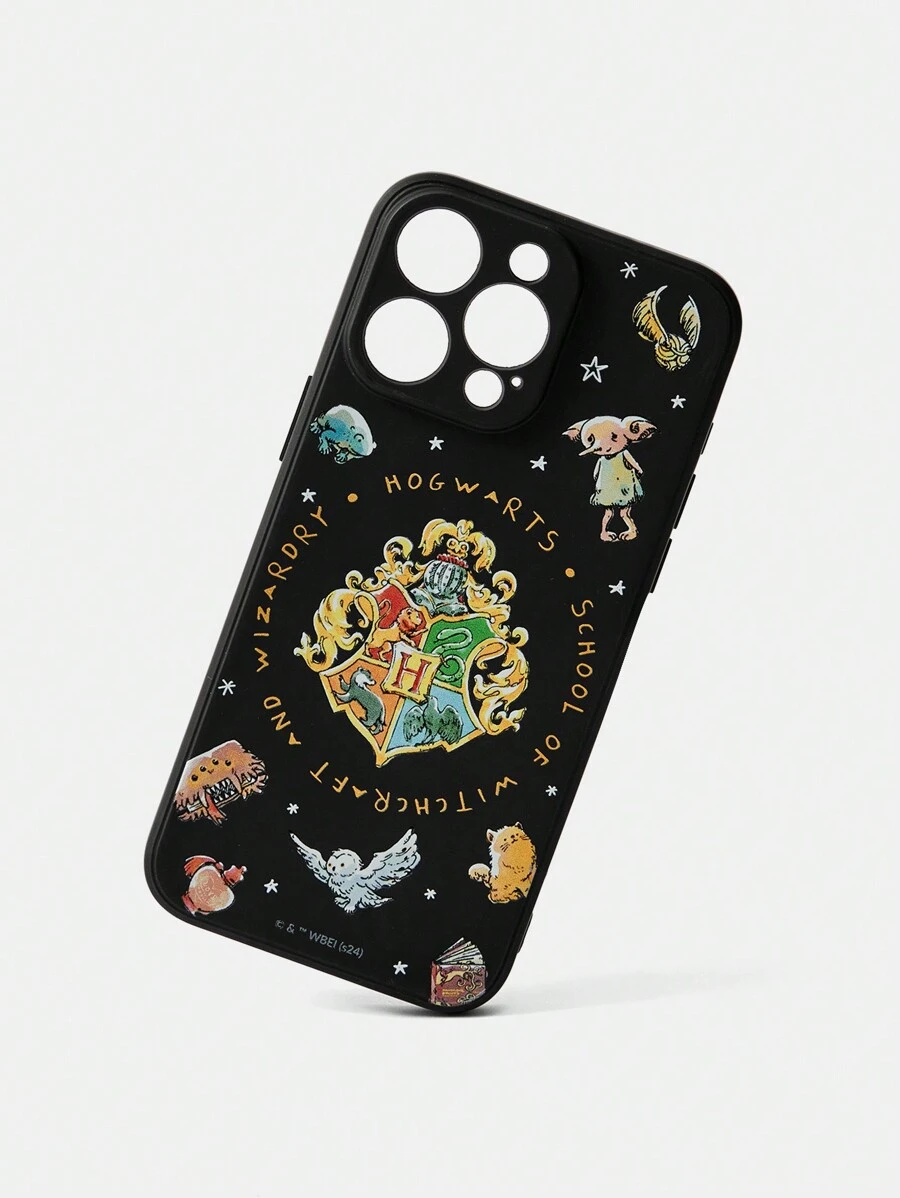 HARRY POTTER X SHEIN Pattern Black Phone Case, Compatible With IPhone,Back To School - Black - View 1