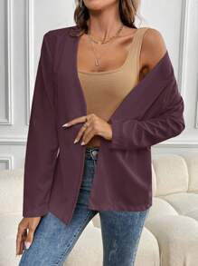 SHEIN LUNE Women Minimalist Solid Color Casual Blazer Jacket For Commute And Outdoor, Autumn Fall Cloth For Women - Purple - View 3