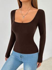 SHEIN PETITE 纯色圆领春季女式羊毛 T 恤