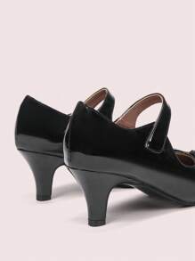 CUCCOO DOLLMOD Sepatu Hak Tinggi Wanita Berhiaskan Pita Mengkilap, Modis untuk Suasana Liburan Natal dan Tahun Baru, Musim Gugur dan Musim Dingin - Hitam - View 3