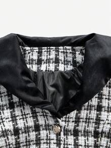 Chaqueta de manga larga de longitud media de estilo elegante con botones frontales y cinturón, con estampado de cuadros vichy en blanco y negro para adolescentes