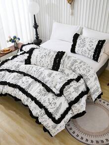 Bộ 3 khung lưng in sợi tổng hợp mềm mại và thoải mái với viền nhún bèo hai lớp, thích hợp cho mọi mùa, dùng trong phòng ngủ, trang trí nhà cửa - Nhiều màu - Xem 6