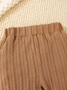 SHEIN Baby Boy's Three Pieces Set For Spring And Autumn ,With A Jersey Jacquard Top, A Pair Of Trousers And A Cute Bear-Embroidered Hat. - Khaki - View 7