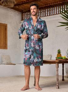 Manfinity ChillVibe 男士秋季休闲全身印花长袍/家居服