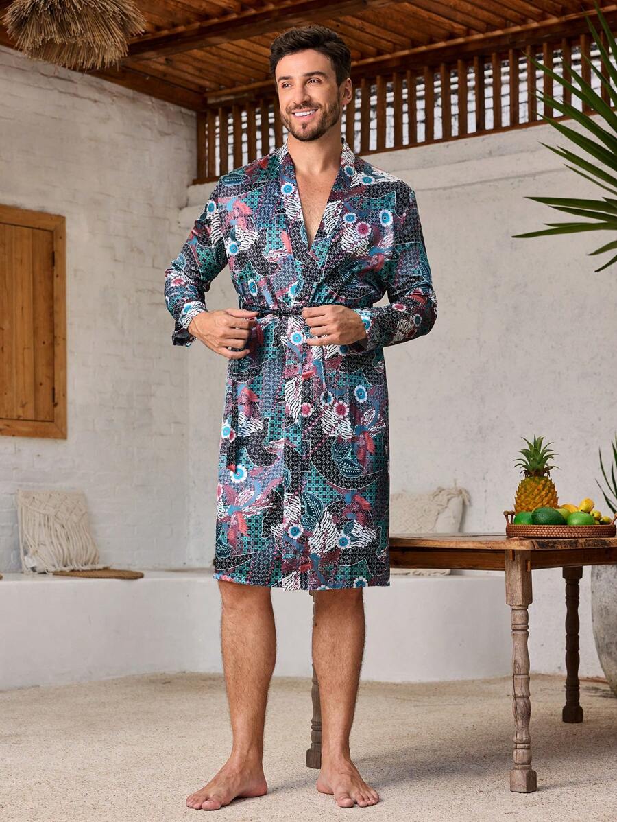 Manfinity ChillVibe 男士秋季休闲全身印花长袍/家居服