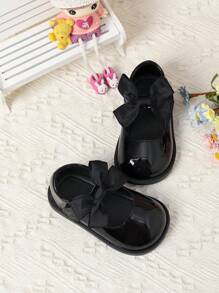Kids Bowknot Soft Sole Leather Shoes For Girls, British Style, Autumn/Winter