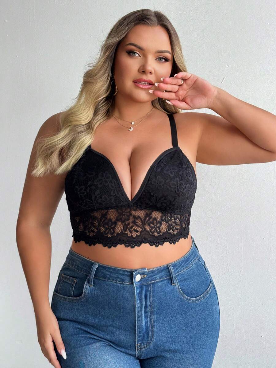 1 件大码女士无钢圈蕾丝内衣文胸