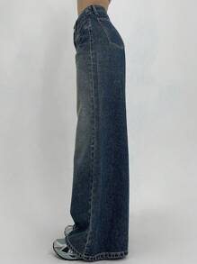 DAZY Dames Voorkant Knoop Lage Taille Flare Leg Jeans Broek, Casual Dagelijkse Kleding