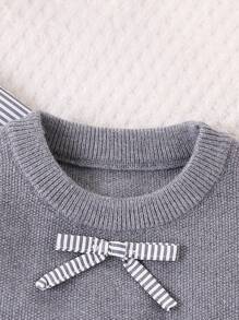 SHEIN 女婴条纹圆领长袖荷叶边下摆连衣裙和圆领毛衣背心套装，秋季