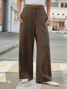 Aveloria Affinna Women's Vintage Plaid High Waist Wide Leg Pants For Autumn & Winter