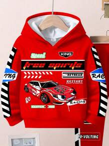 SHEIN Leap Crew 年轻男孩休闲宽松舒适长袖套头连帽衫 2 件套，简约设计，适合秋冬季 - 彩色 - 查看 4