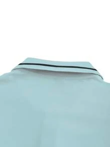 Manfinity Homme Men's Striped Short Sleeve Casual Commute Polo Shirt, Baby Blue Polo Shirt - Baby Blue - View 4