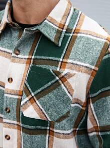 Manfinity Homme Plus Size Men's Plaid Print Button-Up Casual Long Sleeve Casual Going Out Colorful Shacket, For Friends, Husband, Boyfriend Gifts, Men Flannel Shirts, Flannel Long Sleeve Men, Plaid Button Up Men, Fall/Winter