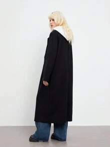 SHEIN Unity 女式前扣长袖口袋简约夹克 - 黑色 - 查看 2
