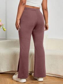SHEIN Essnce Plus Size Solid Color Split Hem Casual Pants For Daily Wear - Dusty Pink - View 2