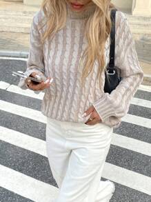 SHEIN Frenchy 1pc Women's Casual Solid Color High Neck Batwing Sweater, Autumn/Winter