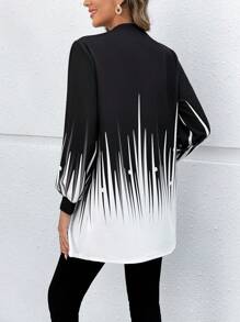 EMERY ROSE Women's Casual Colorblock Long Sleeve Jacket, Suitable For Autumn - Black and White - View 2