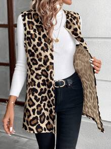 Easowa Sleeveless Vintage Leopard Print Knit Vest Cardigan For Women In Fall/Winter - Coffee Brown - View 6