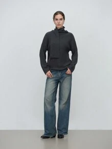 SHEIN LUNE Women Casual Solid Color Turtleneck Sweater, Autumn/Winter Knit Pullover Fall - Dark Grey - View 3