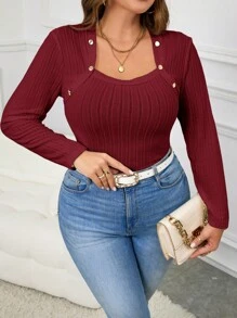 SHEIN Clasi Women Plus Size Ribbed Thermal T-Shirt, For Inner Or Outerwear, Winter