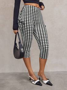 SHEIN SXY Autumn Winter Sexy Cute Bow Ribbon Houndstooth 3/4 Length Leggings