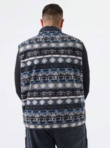 Manfinity VCAY Plus Size Men's Double-Faced Plush Elephant Printed Zipper Sleeveless Vest, Going Out Black Colorful Graphic Casual Flannel Vest, For Friends, Husband, Boyfriend Gifts, For Fall Winter - Royal Blue - View 4