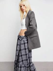 SHEIN Unity 一件女士灰色简约宽肩带收腰休闲西装外套，秋冬 - 深灰色 - 查看 4