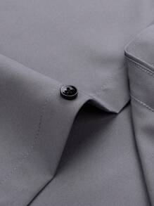 Manfinity Mode 男士骑士印花长袖单排扣休闲通勤衬衫，秋季 - 灰色 - 查看 4