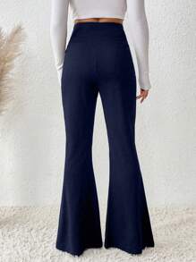 SHEIN Clasi 1pc Women Plain Minimalist Flare Leg Pants, Casual For Everyday Wear Fall Cloth For Women - Navy Blue - View 2