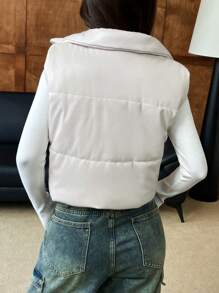 Muchica Men's Solid Color Front Zipper Sleeveless Minimalist Casual Padded Coat - Beige - View 3