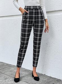 EMERY ROSE 女士高腰格纹紧身休闲裤