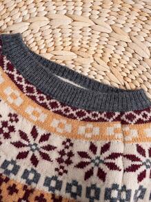 Cozy Pixies Young Boy Traditional Pattern Crew Neck Long Sleeve Christmas Sweater, Casual & Versatile For Autumn/Winter