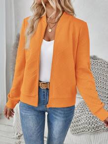 SHEIN LUNE Casual Khaki Jacquard Knit Jacket, Suitable For Commuting - Orange - View 5