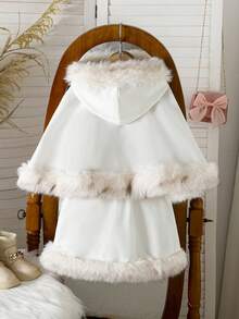 Bộ 2 món/Bộ áo choàng nhung trơn màu cho bé gái và váy ngắn dễ thương, Thu/Đông - trắng - Xem 2