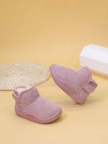 时尚儿童雪地靴，新款冬季保暖女童短靴，适合小童/中童学生，加垫幼儿男童女童靴 - 粉色 - 查看 2