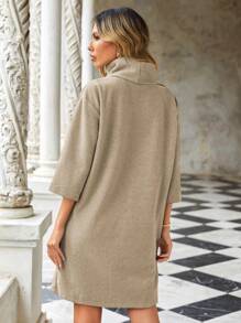 Cloudara Ladies' Solid Color High-necked Long Dress - Beige - View 2