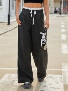 Aveloria Affinna 女士秋冬休闲商务阔腿高腰裤 - 深灰色 - 查看 5