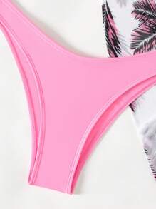 Swim Vcay 3 件套女士热带花卉印花吊带比基尼泳装套装，夏季海滩 - 粉色 - 查看 5