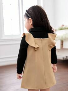 SHEIN 2pcs/Set Khaki Baby Girls Knitted Long Sleeve Top And Pinafore Dress Set, Autumn/Winter - Multicolor - View 4